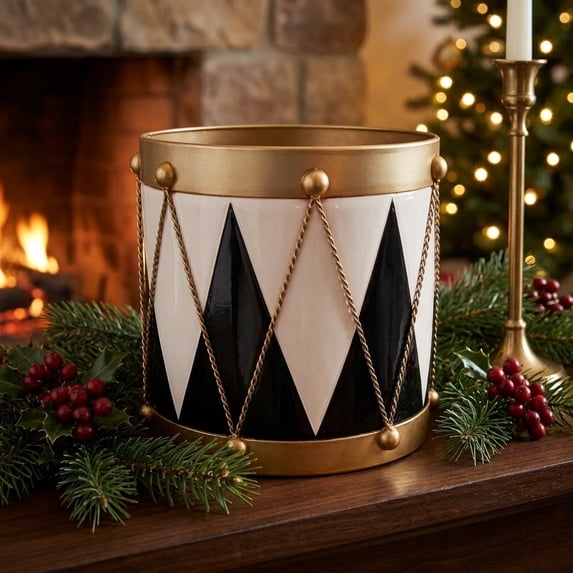 Save Candy Container Yardvibe Vintage Christmas Drum Bucket, 7.09x7.09 IN Gold Decorative ...