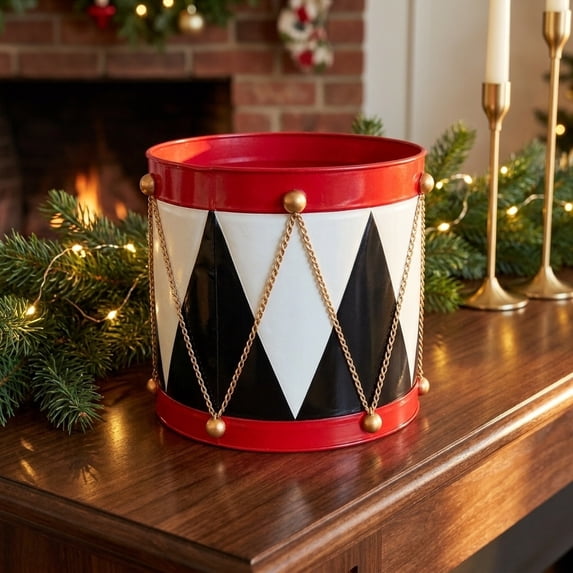 Save Candy Container Yardvibe Vintage Christmas Drum Bucket, 7.09x7.09 IN Red Decorative ...