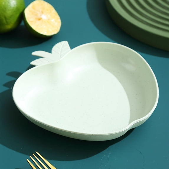 Yardvibe Wheat Straw Plates, 6.3" Apple-Shape Green Lightweight Durable Dinner Dishes Plates Set, Fruit Dish, Side Dish Plate, Home Storage Plate