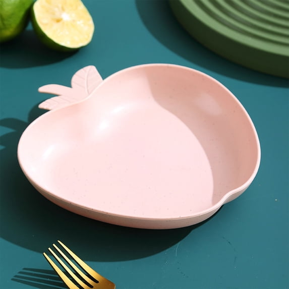 Yardvibe Wheat Straw Plates, 6.3" Apple-Shape Pink Lightweight Durable Dinner Dishes Plates Set, Fruit Dish, Side Dish Plate, Home Storage Plate