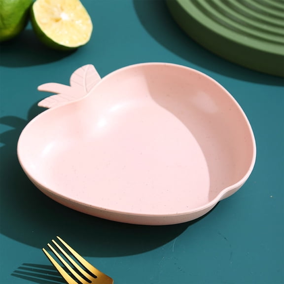 Yardvibe Wheat Straw Plates, 6.3" Apple-Shape Pink Lightweight Durable Dinner Dishes Plates Set, Fruit Dish, Side Dish Plate, Home Storage Plate