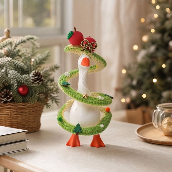 Yardvibe Whimsical Christmas Desk Goose Clothe for 7 Inch Mini Goose Statue, Knitted Spiral Xmas Tree Shaped Goose Clothing, Tabletop Holiday Decor for Home Office, Festive Xmas Gift