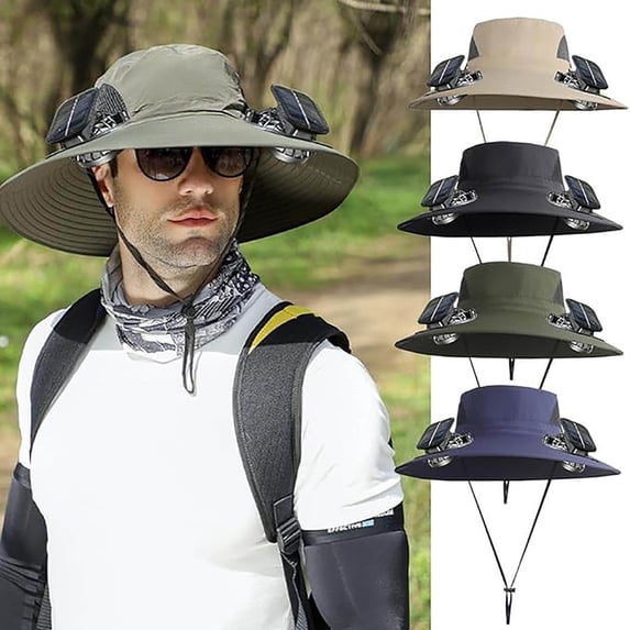Yardvibe Wide Brim Solar Fan Hat for Men Women, 19.2"-22.4" Men's Solar Powered Hat with 2 Fans, Outdoor Fishing Beach Sun Hat, Waterproof Removable Hat for Him Her (Green)