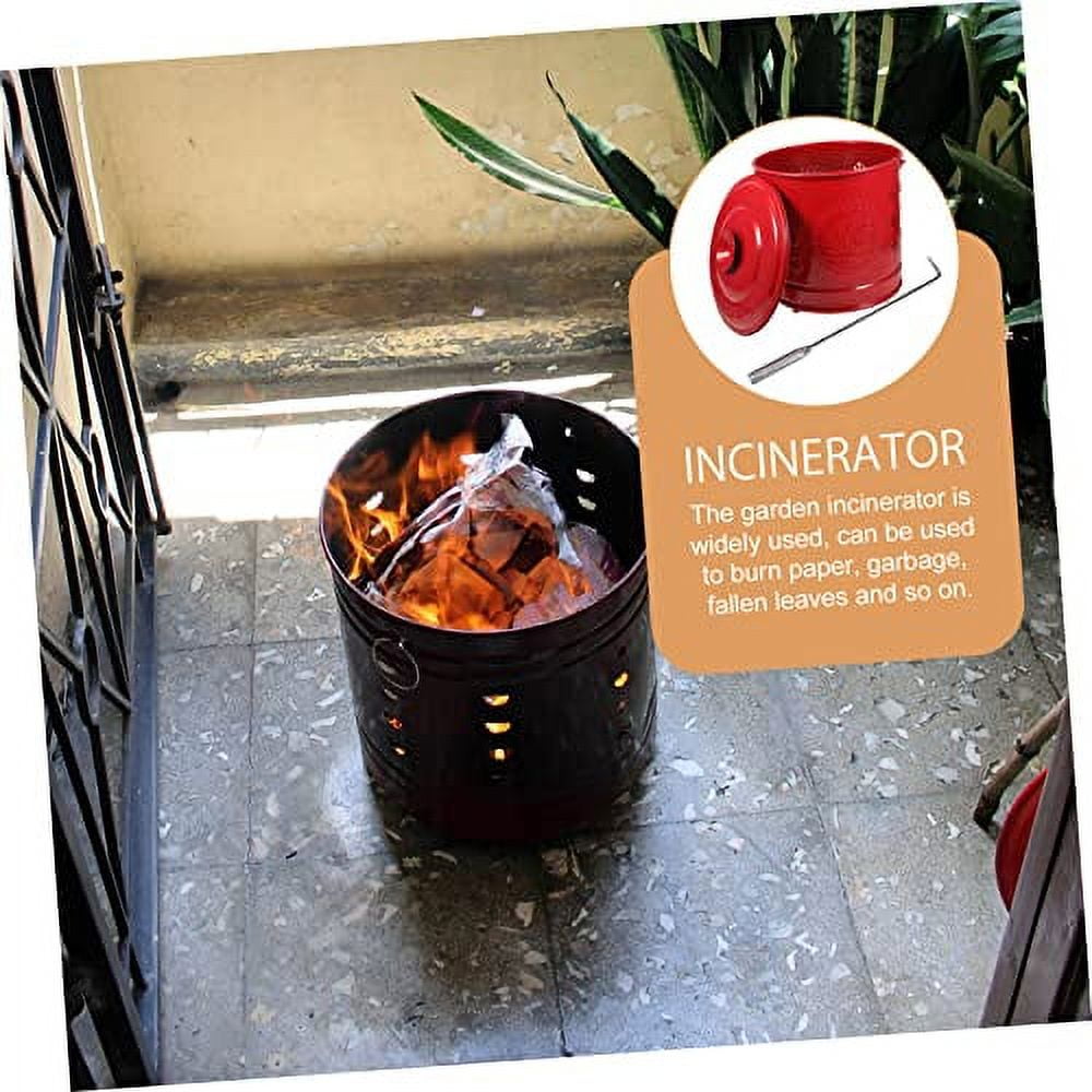 Yardwe 1 Set Red Burning Barrel Indoor Trash Can Outside Trash Can with Lid Outdoor Compost Bin