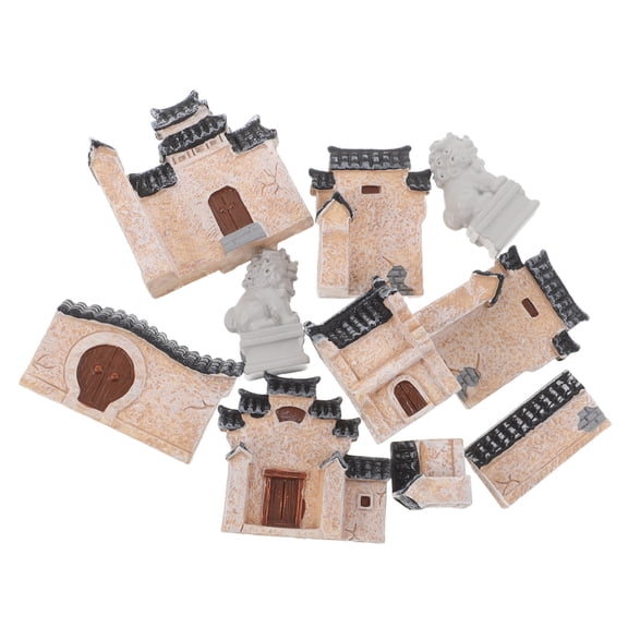 Yardwe 10Pcs Classic Micro Village Houses for Zen Garden Flower Pot Bonsai Home Decor