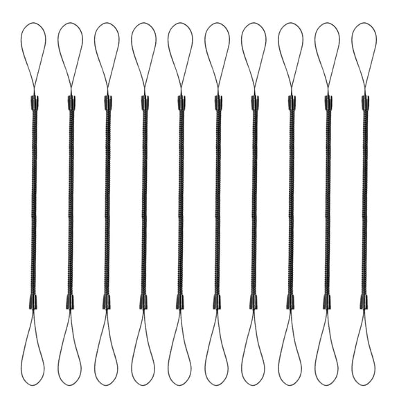 Yardwe 10Pcs Elastic Black Pen Holder Strap Retractable Plastic Lanyard for Stylus and Keys