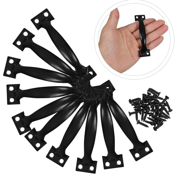 Yardwe 10Pcs Large Black Metal Door Pull Handles Retro Bow Design Heavy Duty Handles for Interior and Exterior Doors