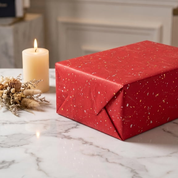Yardwe 10Pcs Red Metallic Wrapping Paper Roll for Birthday Wedding and Holiday Party Present Packaging