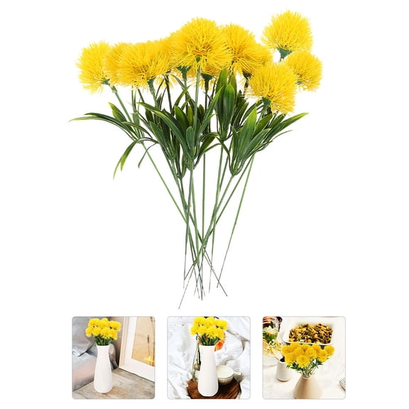 Yardwe 12Pcs Realistic Artificial Dandelion Bouquet Yellow Faux Flowers for Office Decor