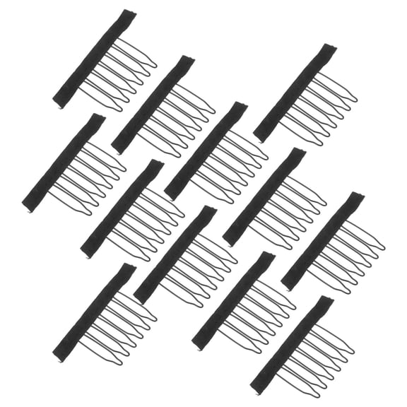 Yardwe 12Pcs Steel Tooth Black Wig Comb Clip for Cap Fixing and Hairpiece Styling