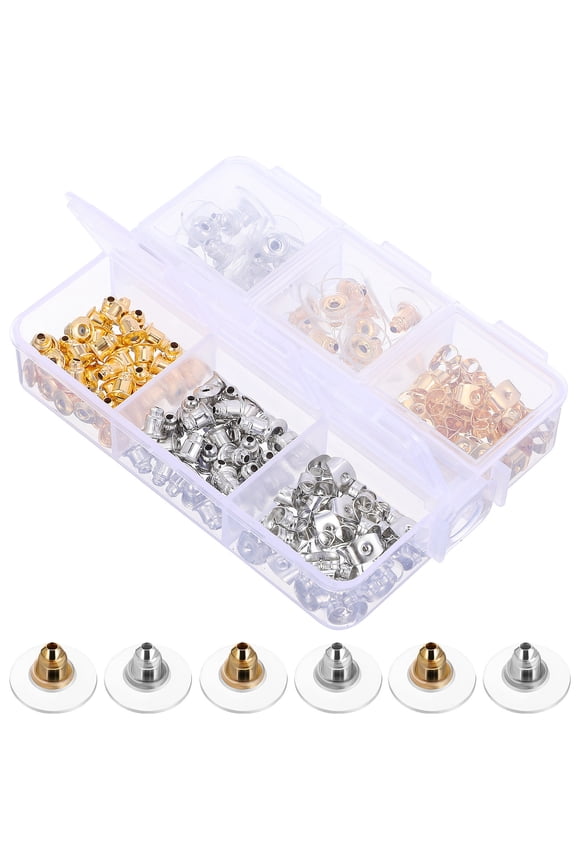 170Pcs Rubber and Metal Earring Backs Locking Clear Earring Backings with Organizer Box for Pierced Earrings