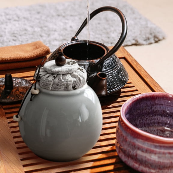 Yardwe Ceramic Container Tea Canister Light Grey 1Pcs Home Supplies