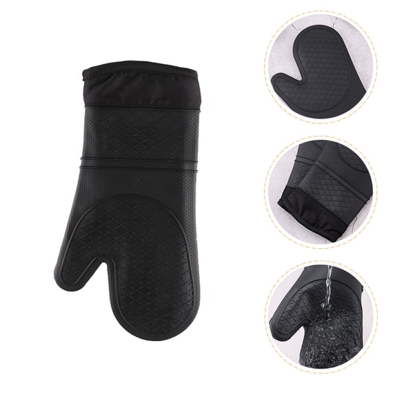 Yardwe Flexible Black Silicone Oven Mitts with Quilted Lining for Baking and Grilling