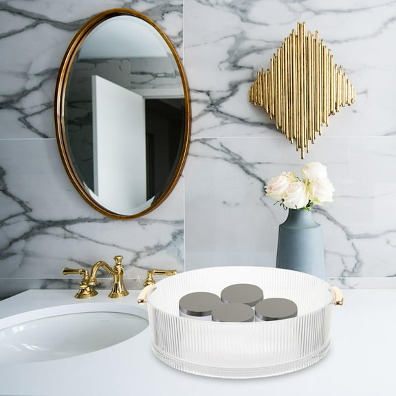 Yardwe Clear Rotating Organizer Tray for Kitchen Counter & Bathroom Storage, Space-Saving Multi-Purpose Storage Solution