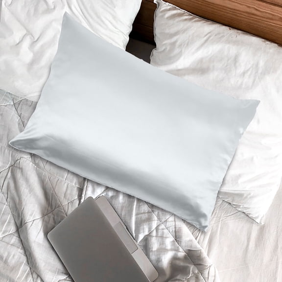 Yardwe 1Pair Cooling Pillowcase Light Grey Polyester Pillow Cover with Smooth Silky Texture
