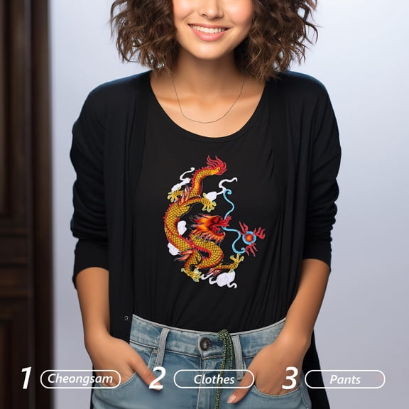 Yardwe 1Pair Iron on Dragon Patch with Chinese Embroidery for Clothing Elegant Polyester Applique
