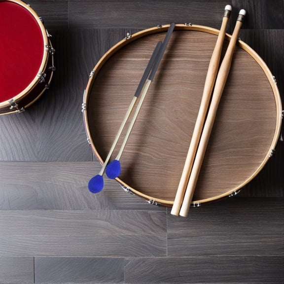 Yardwe 1Pair Keyboard Marimba Mallets Blue Yarn Head with Fine Craftsmanship Beech Handle
