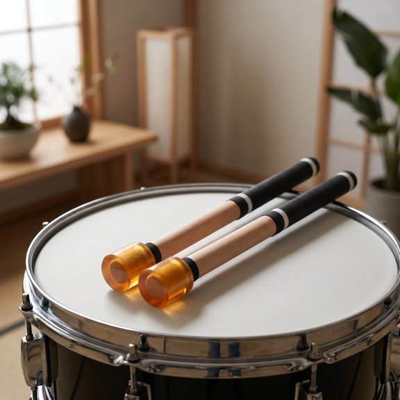 Yardwe 1Pair Non Slip Grip Khaki Drumsticks with Yellow Plastic Tips for Professional Jazz Performance
