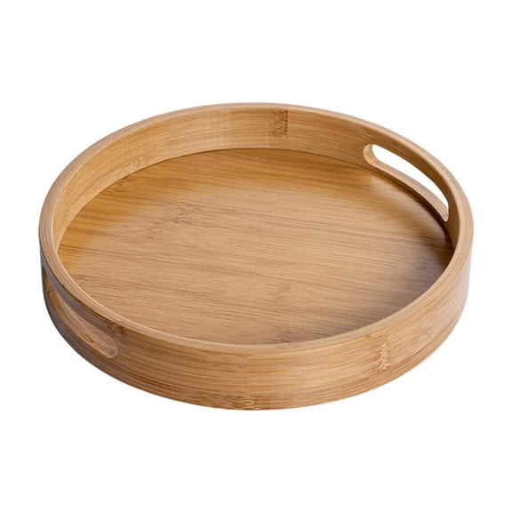 Yardwe 1Pc Bamboo Tray Khaki Round Tray Storage for Outdoor Parties