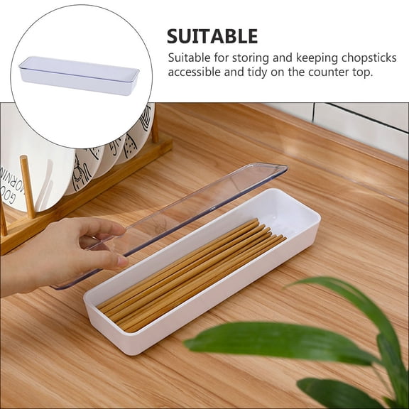 Yardwe 1Pc Plastic Tableware Organizer White Chopstick Storage Case with Dustproof Lid