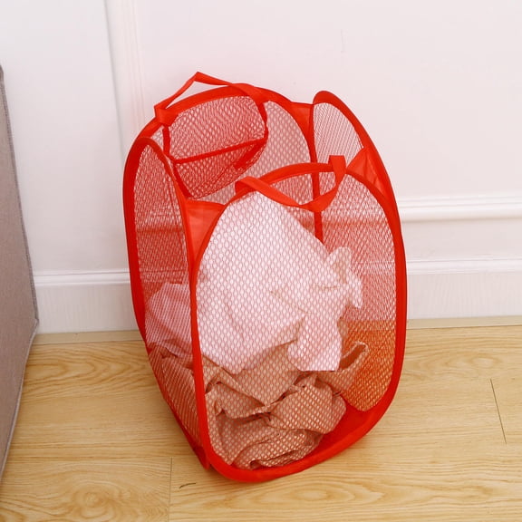 Yardwe 1Pc Red Foldable Laundry Basket with Wire Frame for Organizing Dirty Clothes