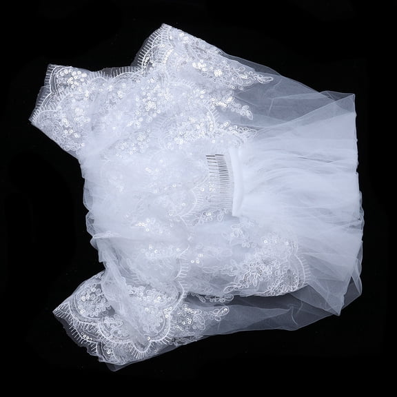 Yardwe Elegant 1-Pack Lace Bridal Veil with Sequin Detail Wedding Hair Accessory for Women Special Occasions