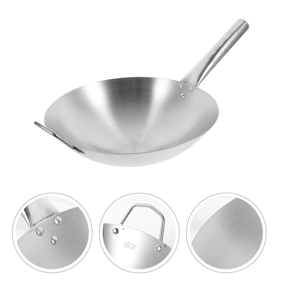 Yardwe 1Pc Stainless Steel Cooking Pan Plated Silver Non Stick Frying Pan for Vegetables and Meat