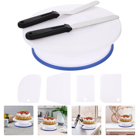 Yardwe 1Set Cake Revolving Stand with Scraper Plates and Premium Rugged Construction