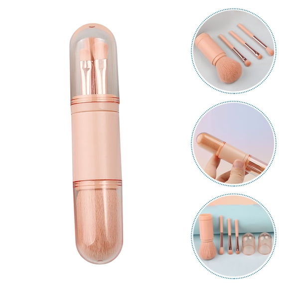 Yardwe 1Set Compact Pink Makeup Brush Set Retractable with Soft Bristles for Travel and Daily