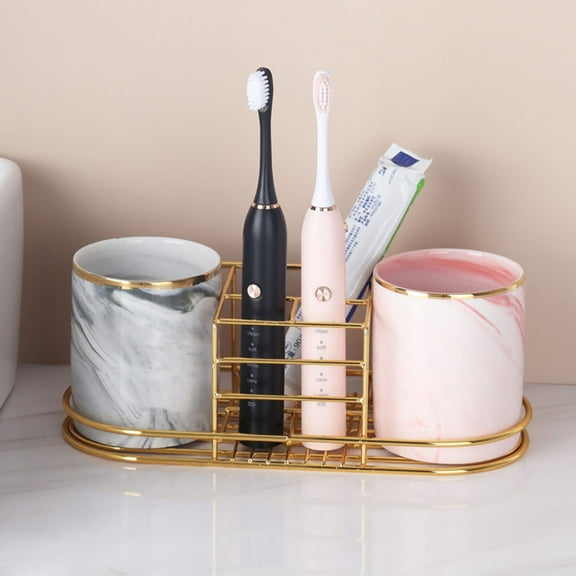 Yardwe Golden Iron Wall Mounted Toothbrush Holder Bathroom Organizer Easy Installation 1 Piece