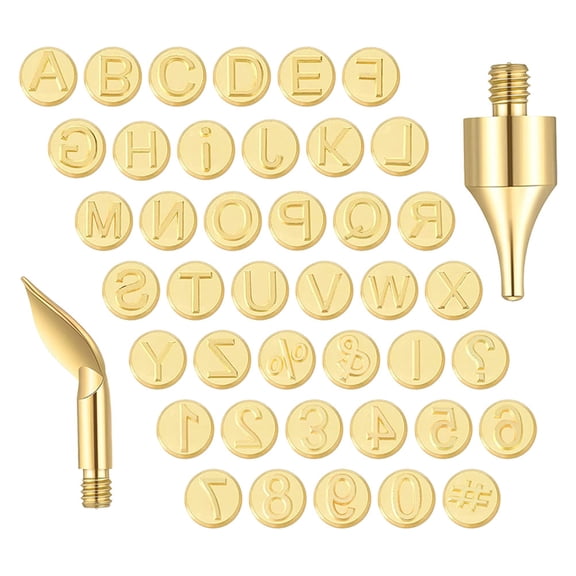 Yardwe 1Set Golden Wood Burner Letter Stamp Kit with Quick Replaceable High Temperature Brass Tips for Engraving