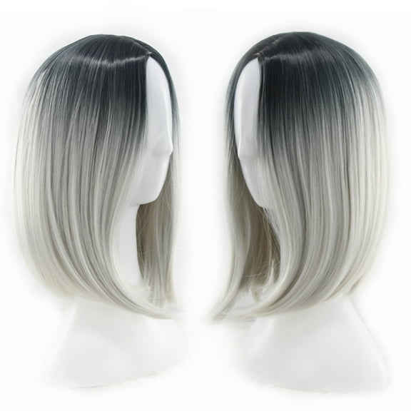 Yardwe Short Wigs for Black Women Cosplay Synthetic High Temperature Fiber Gradient Grey 1Pack