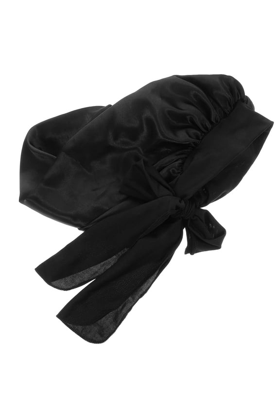 Female Sleep Cap Black Satin Hat Convenient Stable Fit for Home Use Long Hair Care