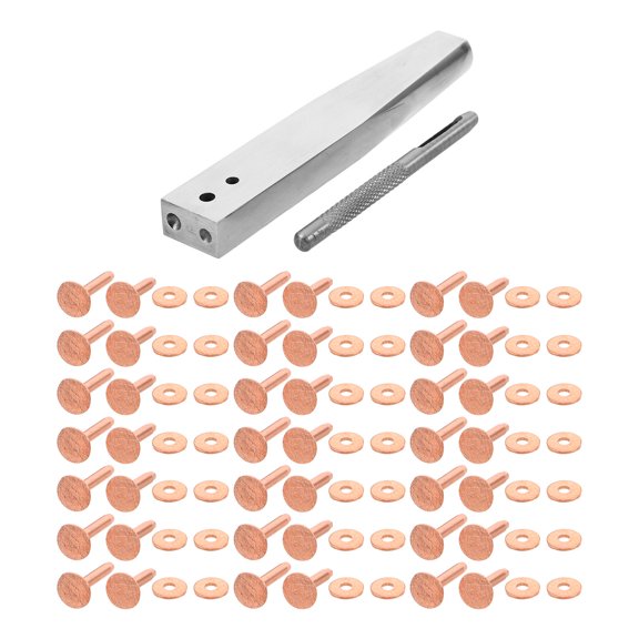 Yardwe 1Set Leatherworking Copper Rivet Kit with Punch Cutter and Burr Setter for Professional Results