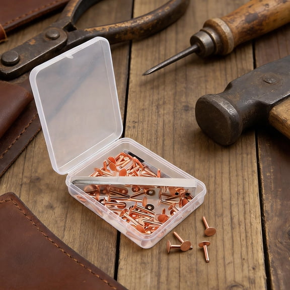 Yardwe 1Set Leatherworking Rivet Kit with Copper Rivets and Burr Setter Tool for Accurate Positioning and Durability