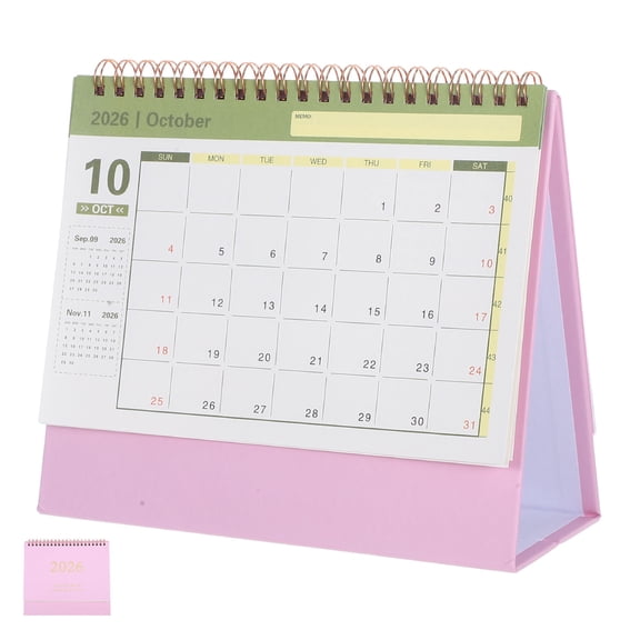 Yardwe 2026 Table Calendar Pink Compact Foldable Monthly Planner for Desktop Use