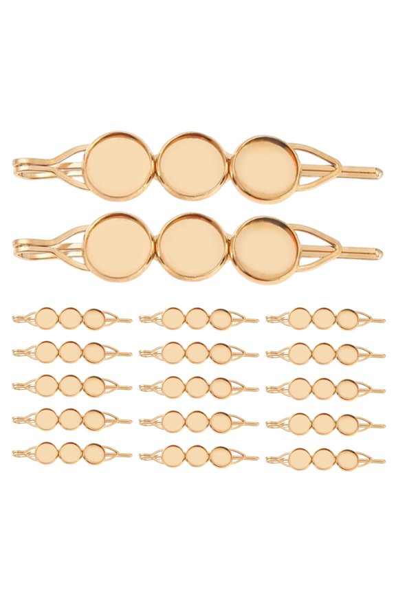 20Pcs Golden Metal Cabochon Setting Hair Clips with Round Tray for DIY Hair Accessory Projects