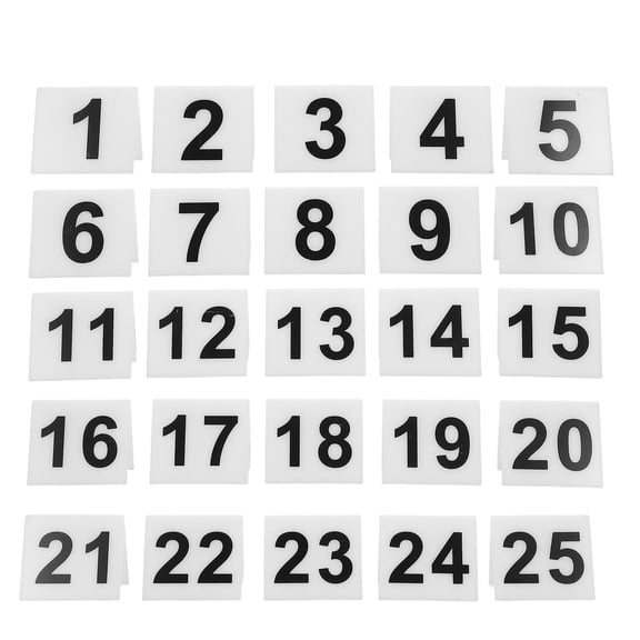 Yardwe 25Pcs Acrylic Table Tents Numbered 1 to 25 White with Scratch Resistant Surface for Events