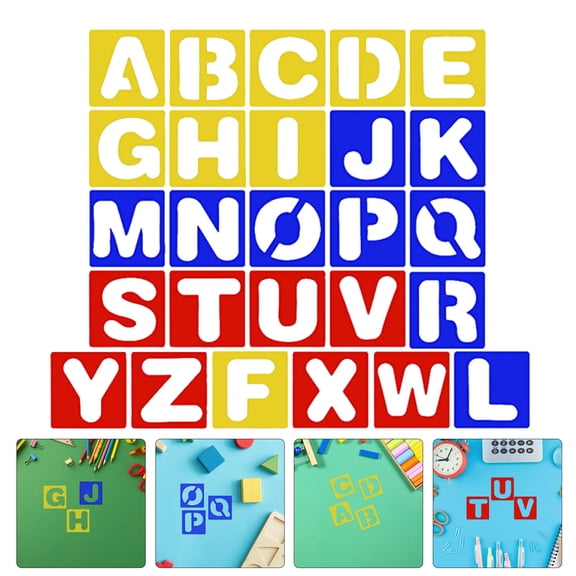 Yardwe 26Pcs Assorted Color Alphabet Stencils for Spray Painting on Multiple Surfaces Reusable Plastic