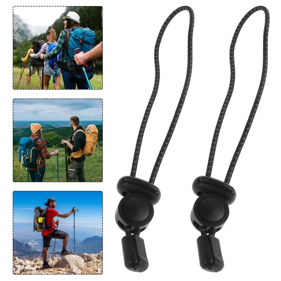 Yardwe 2Pcs Adjustable Backpack Pole Fixing Strap with Elastic Rope for Outdoor Use Black
