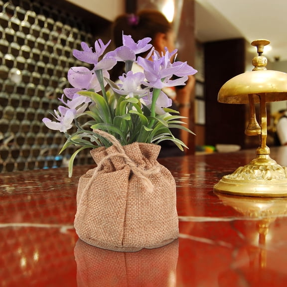 Yardwe 2Pcs Artificial Orchid Bonsai Flowers in Purple Burlap Pots for Table and Bookshelf Decoration