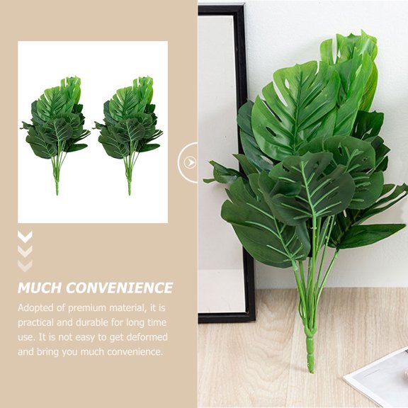 Yardwe 2Pcs Artificial Palm Leaves Fake Green Leaf for Home Table Decorations