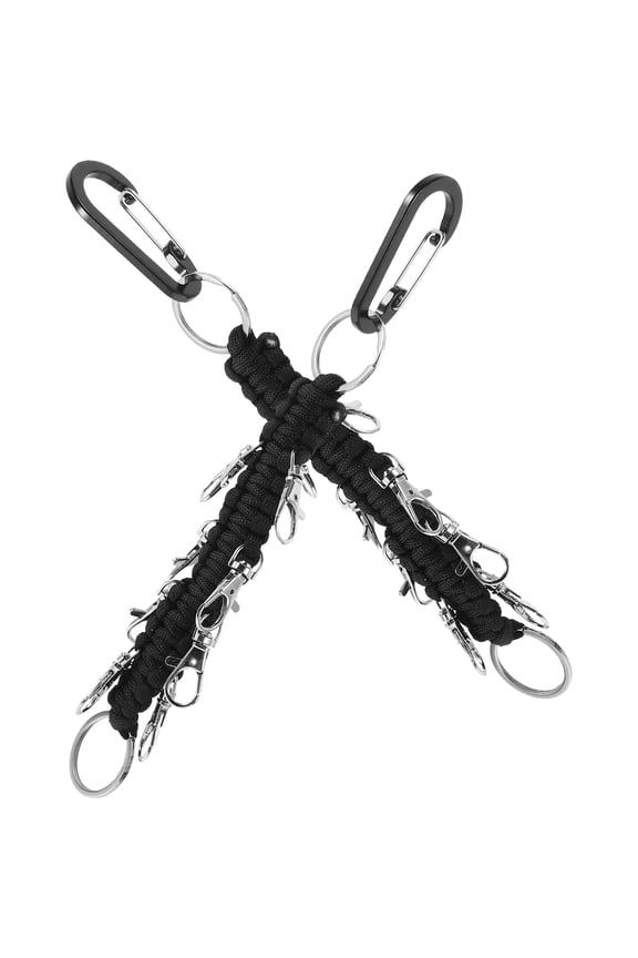 2Pcs Black Paracord Keychains with Carabiner Multi Rope Buckle for Outdoor Hanging Use