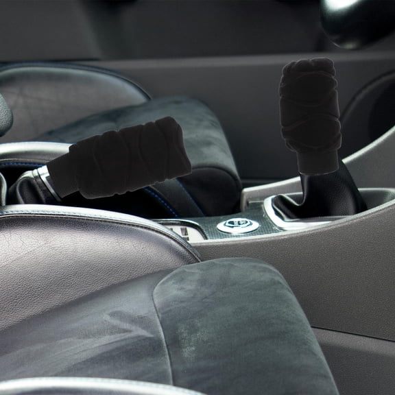 Yardwe 2Pcs Black Plush Universal Car Gear Shift Covers Comfortable Protection for Lever and Handbrake