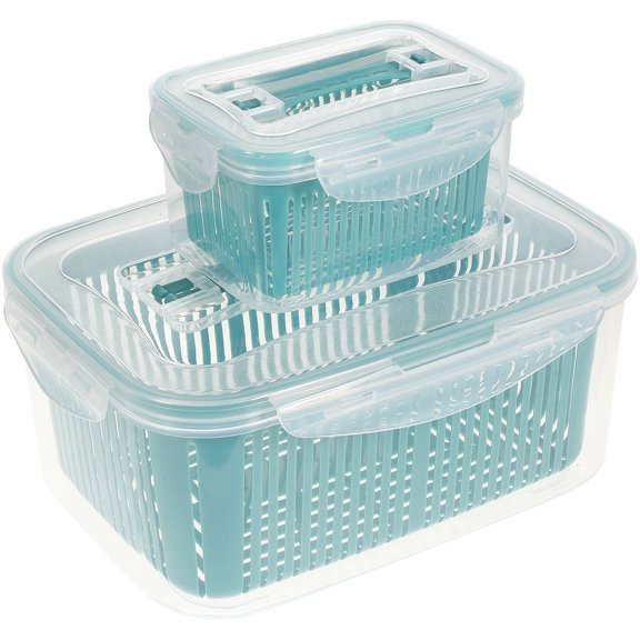 Yardwe 2Pcs Blue Fruit Preservation Box with Reliable Sealing for Kitchen and Fridge Use
