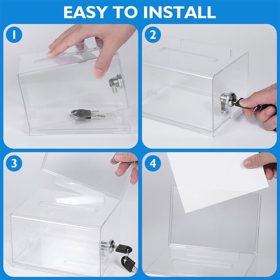 Yardwe 2Pcs Clear Acrylic Ballot Box with Lock Portable Donation Box for Fundraising and Events
