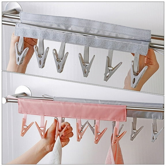 Yardwe 2Pcs Folding Household Cloth Hangers with Clips Portable Laundry Rack for Socks Underwear in Assorted Colors