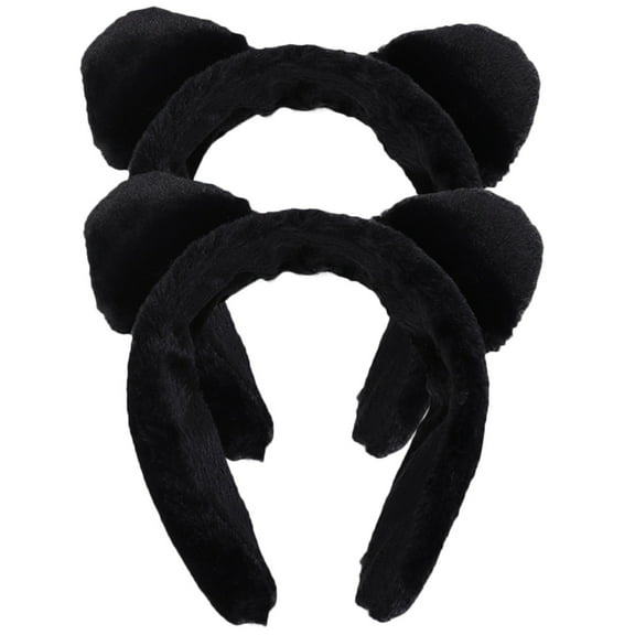 Yardwe Black Plush Cat Ear Headband Soft Comfortable for Spa and Makeup 2Pcs
