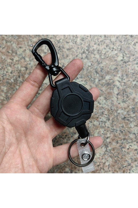 2Pcs Heavy Duty Black Retractable Keychain with High Elastic Climbing Buckle