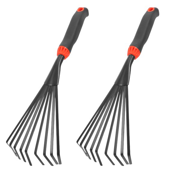 Yardwe 2Pcs Multi Purpose Garden Leaf Rake with Flexible Steel Teeth for Shrub Clearing and Yard Cleanup
